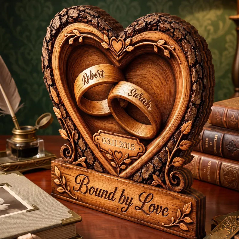 Solid Wooden Plaque, Personalized Couple Names, Wedding Date, Anniversary Tabletop Display
