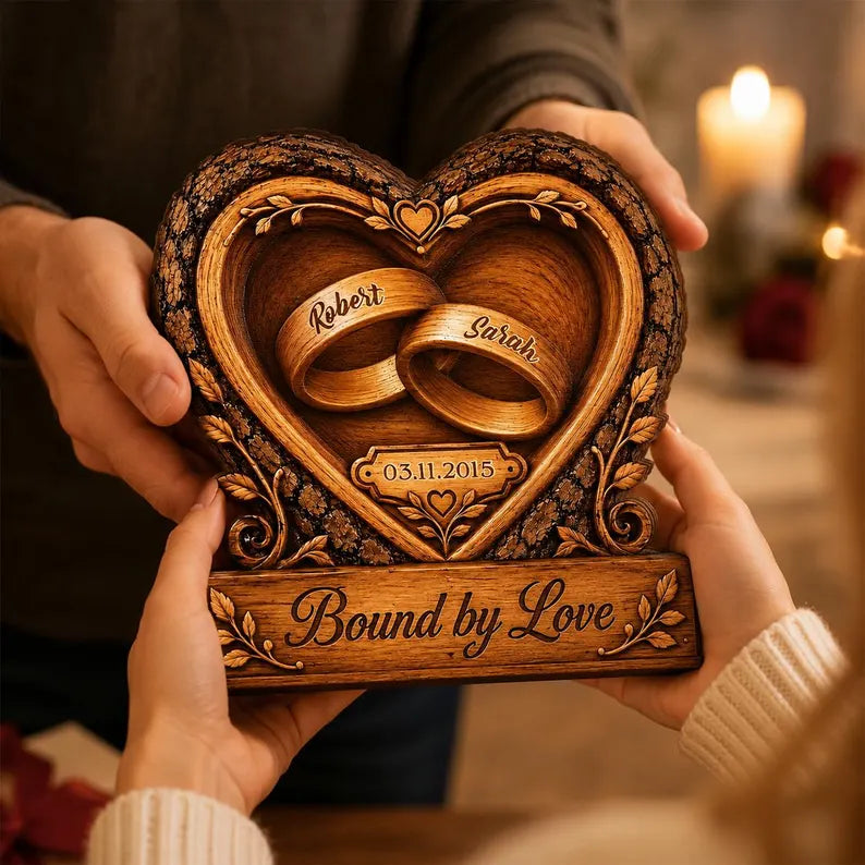 Solid Wooden Plaque, Personalized Couple Names, Wedding Date, Anniversary Tabletop Display