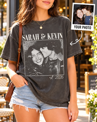 Personalized Couple Photo Shirt, Custom Names and Established Year Comfort Colors Tee