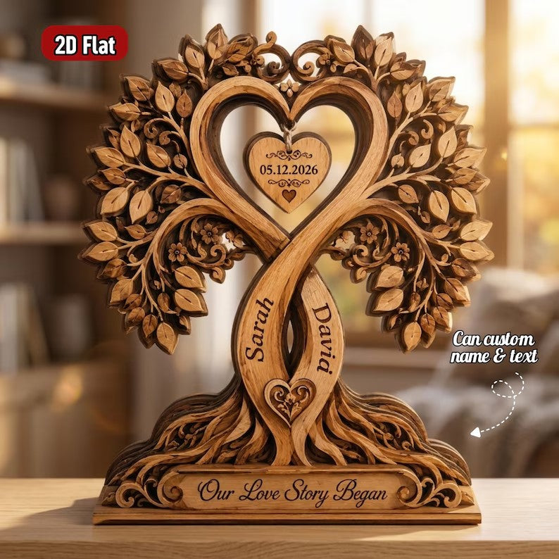Custom Infinity Tree Wooden Plaque, Personalized Couple Anniversary Sign, Tree of Life Wedding Gift, Printed Wooden Keepsake Decor