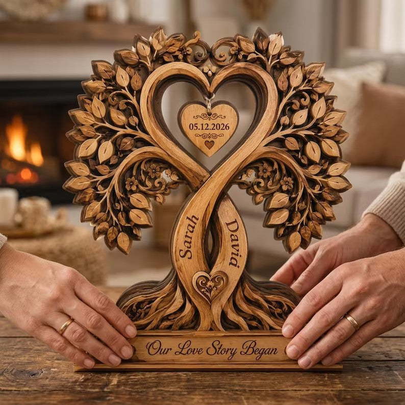 Custom Infinity Tree Wooden Plaque, Personalized Couple Anniversary Sign, Tree of Life Wedding Gift, Printed Wooden Keepsake Decor