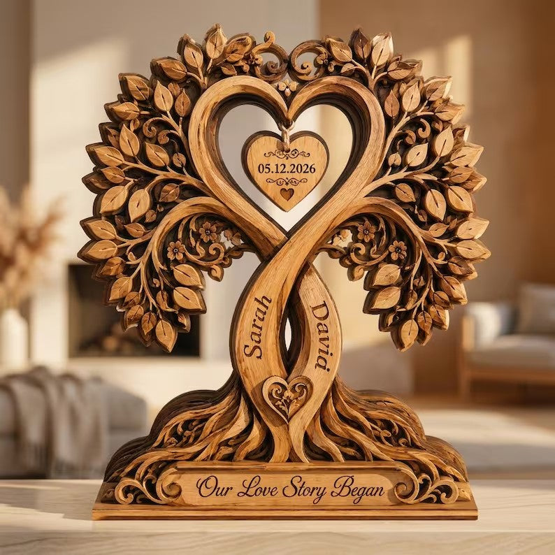 Custom Infinity Tree Wooden Plaque, Personalized Couple Anniversary Sign, Tree of Life Wedding Gift, Printed Wooden Keepsake Decor