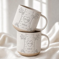 Personalized Couple Pottery Mug, Printed or Engraved Heart Tree Mug, Custom Initials & Date, Anniversary Gift, Wedding Gift, Newlywed Keepsake