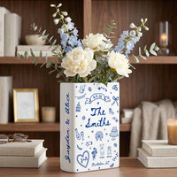 Custom Wedding Gift,Personalized Engagement Flower Vase with Names,Date&Location,Ceramic Flower Book Vase for Bride,Couple Gift,Newedly Gift