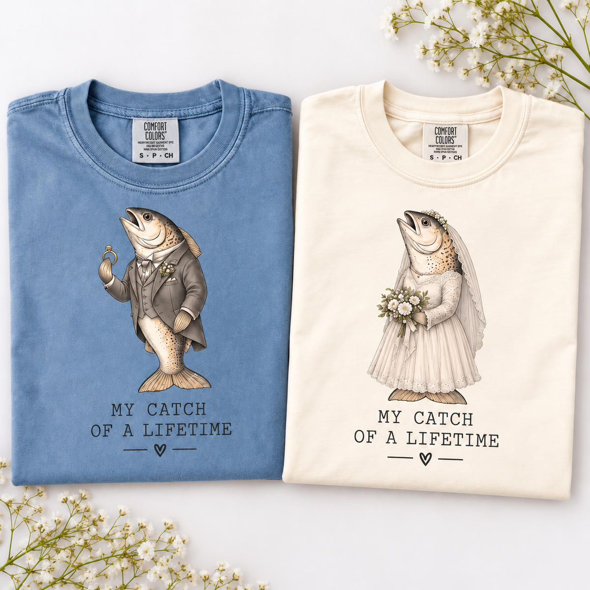 My Catch of a Lifetime fish wedding couple shirt mockup 4