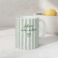 Personalized Striped Future Mrs Mug & Ornament – Custom Coffee Mug, Accent Mug, Bride-to-Be Engagement & Bridal Shower Gift