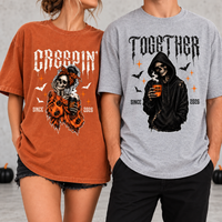 Personalized Creepin’ Together Couple Shirts, Custom Year Skeleton Halloween Tees, Matching Spooky Gift