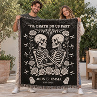 Skeleton Couple Till Death Blanket, Personalized Skeleton Lovers Wedding Blanket, Spooky Goth Couple Halloween Gift, Valentines, Anniversary