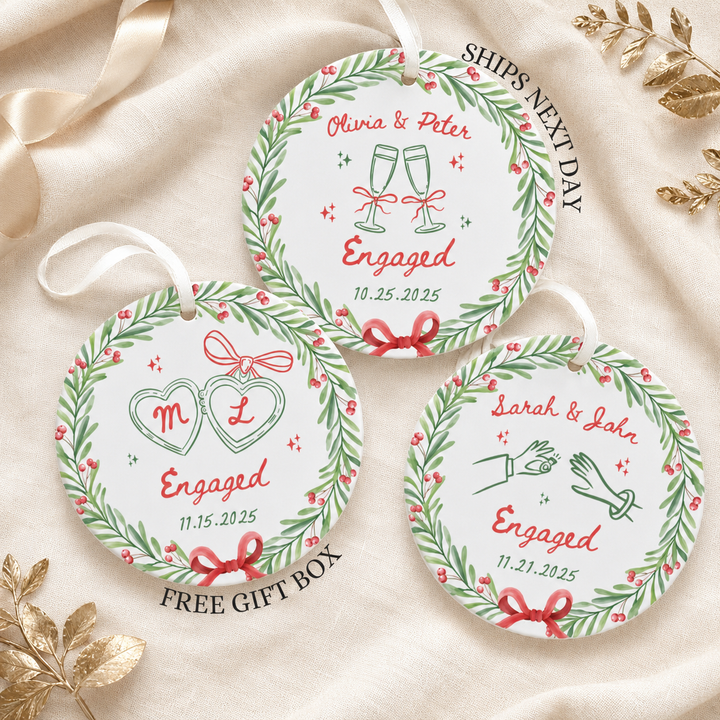 Personalized Engagement Ornament, Custom Names & Date, Champagne Flutes Keepsake, Proposal Gift, Bridal Shower, First Christmas Engaged