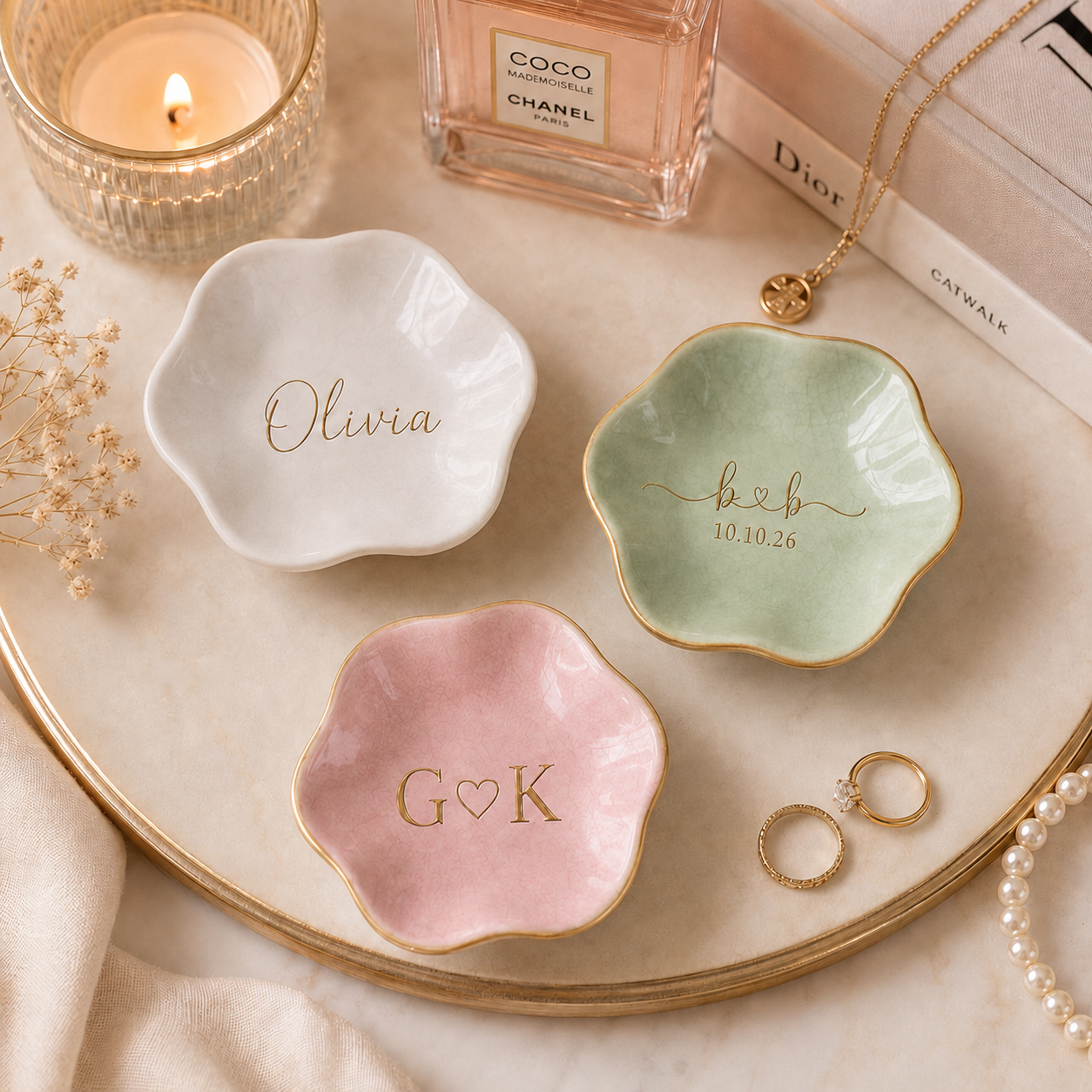Custom Ceramic Jewelry Dish - Initials Ring Ceramic Tray-Personalized Earrings Holder with Name-Bridesmaid Gift-Wedding Gift for Her