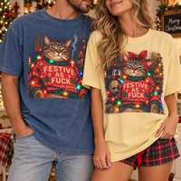 Funny Christmas Cat Festive As Fxck Comfort Colors Shirts - Sarcastic Couple Holiday Gift