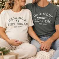 Growing A Tiny Human & Dad Mode Comfort Colors Shirts – Custom Year Pregnancy Reveal