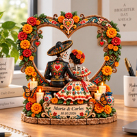 Personalized Day of the Dead Couple Wooden Block, Custom Names & Date Dia de los Muertos Decor, Anniversary Gift for Couple