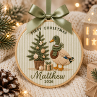 Personalized Mallard Duck Ornament, Embroidered Christmas Tree First Christmas Baby Name Hoop, Baby 1st Christmas Ornament, Baby Shower Gift