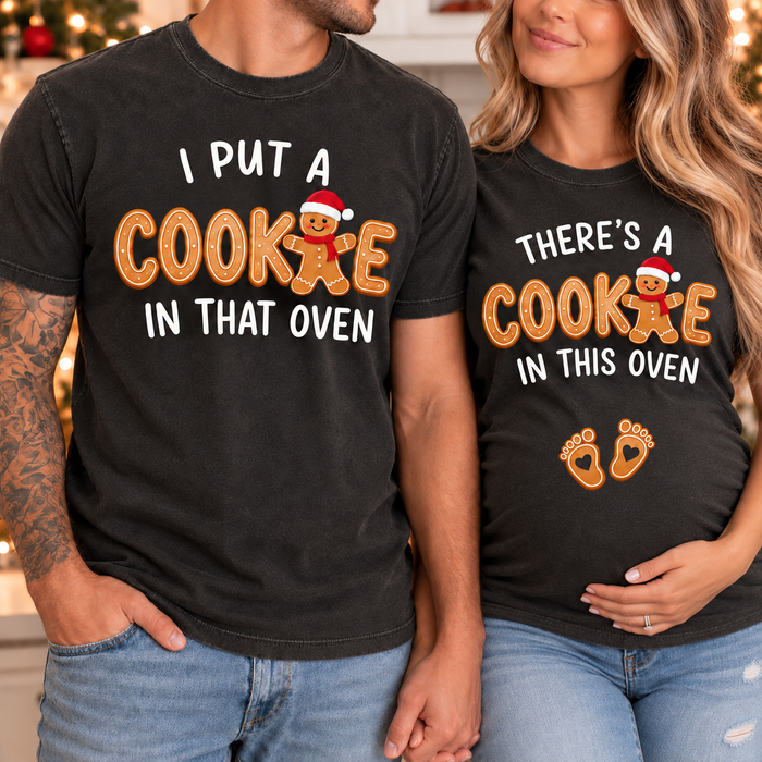 Gingerbread Pregnancy Announcement Christmas Comfort Colors Shirts – Matching Couple Gift