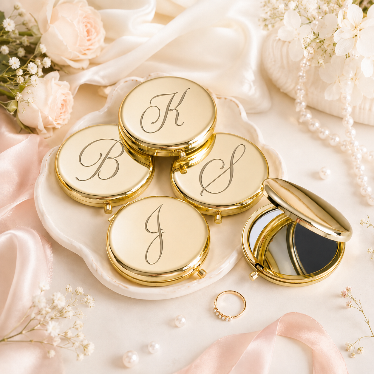 Personalized Compact Mirror for Bridesmaids, Engraved Pocket Makeup Mirror, Custom Name Wedding Party Favor