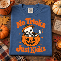 No Tricks Just Kicks Halloween Shirt – Baby Skeleton Pumpkin Tee