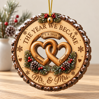 Custom Couple Wedding Anniversary 2Layer Wooden Ornament, First Christmas Wood Ornament, The Year We Became Mr Mrs Ornament, Wedding Gift