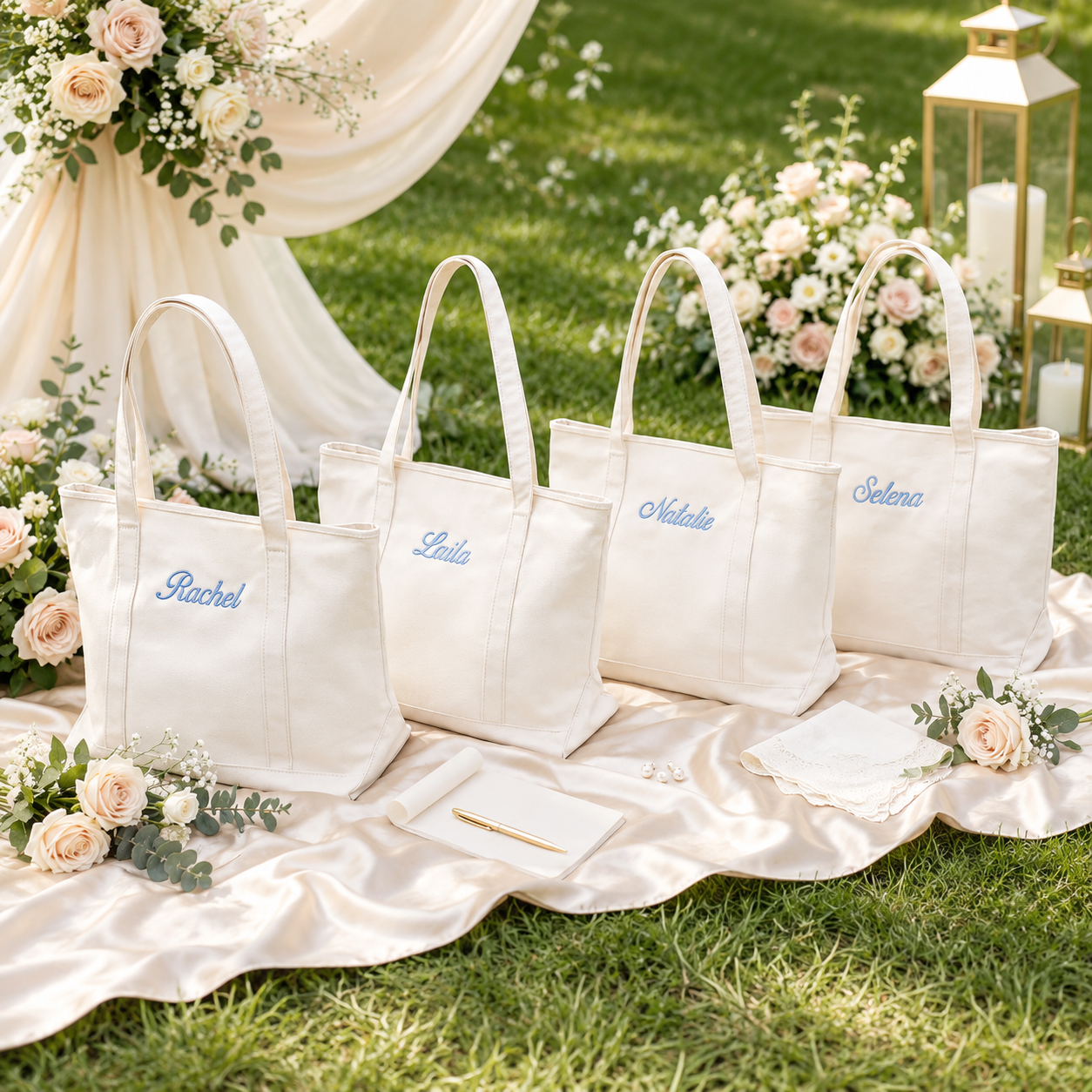 Personalized Embroidered Canvas Tote Bag for Bridesmaids, Custom Name Wedding Party Gift & Bachelorette Favor