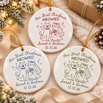 Personalized First Christmas Meowied Ceramic Ornament – Newlywed Couple Gift