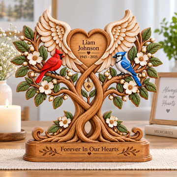 Personalized Memorial Tree Wooden Block, Cardinal Tree of Life Remembrance Keepsake, Sympathy Gift for Loss of Loved One