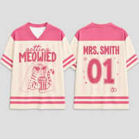Personalized Bride & Groom Jersey Shirts, Funny Cat Wedding Couple Tees, Custom Name and Number Matching Football Tops