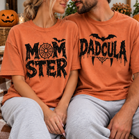 Momster & Dadcula Halloween Comfort Colors Shirts, Matching Mom Dad Couple Tees, Funny Spooky Family Gift