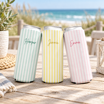 Personalized Pastel Striped Can Coolers, Custom Name Party Favors product image 4