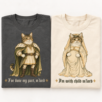 Funny Medieval Cat Pregnancy Announcement Couple  Tees, Expecting Mom Dad Gift