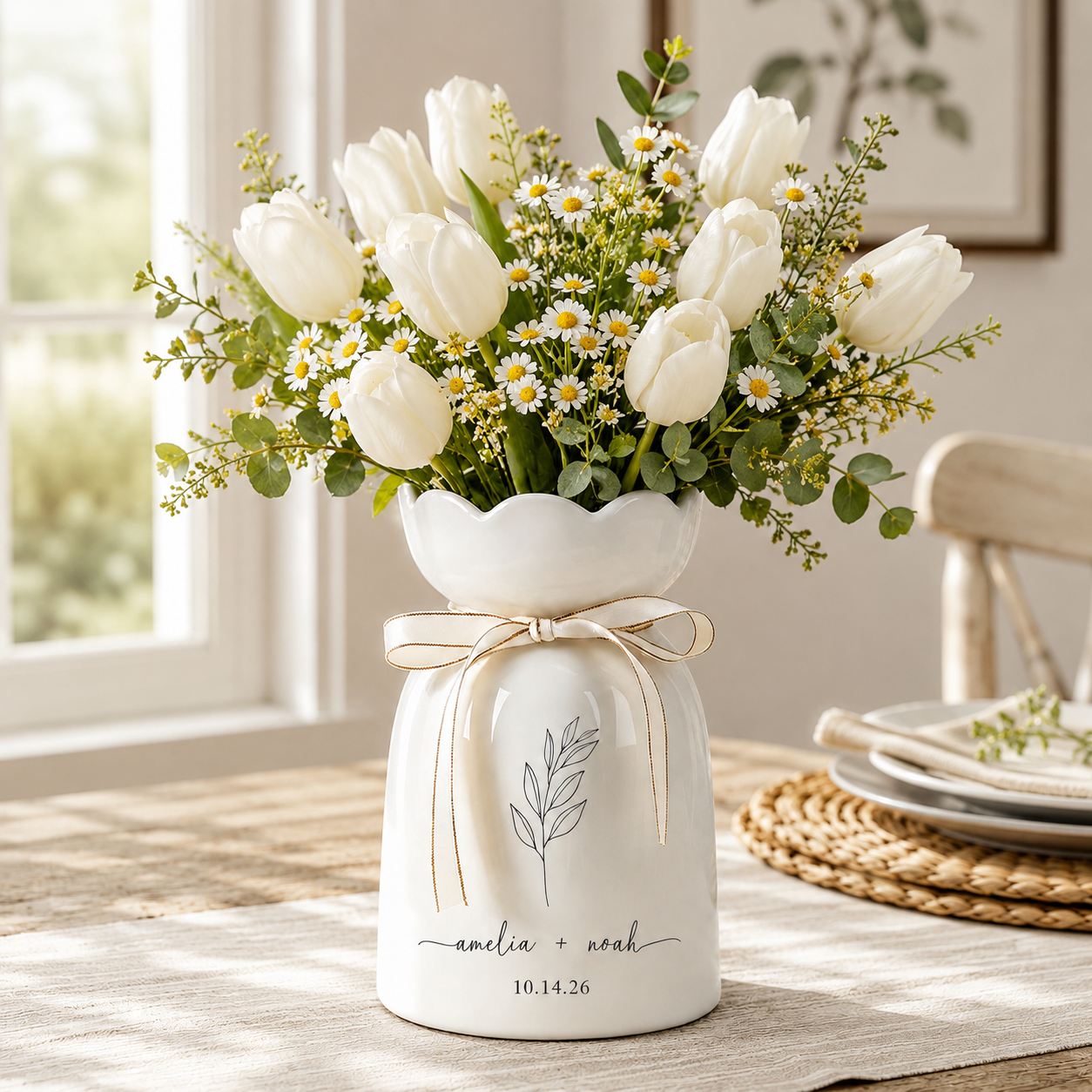 Custom Ceramic Wedding Vase, Engagement Gift for Couples, Anniversary Keepsake