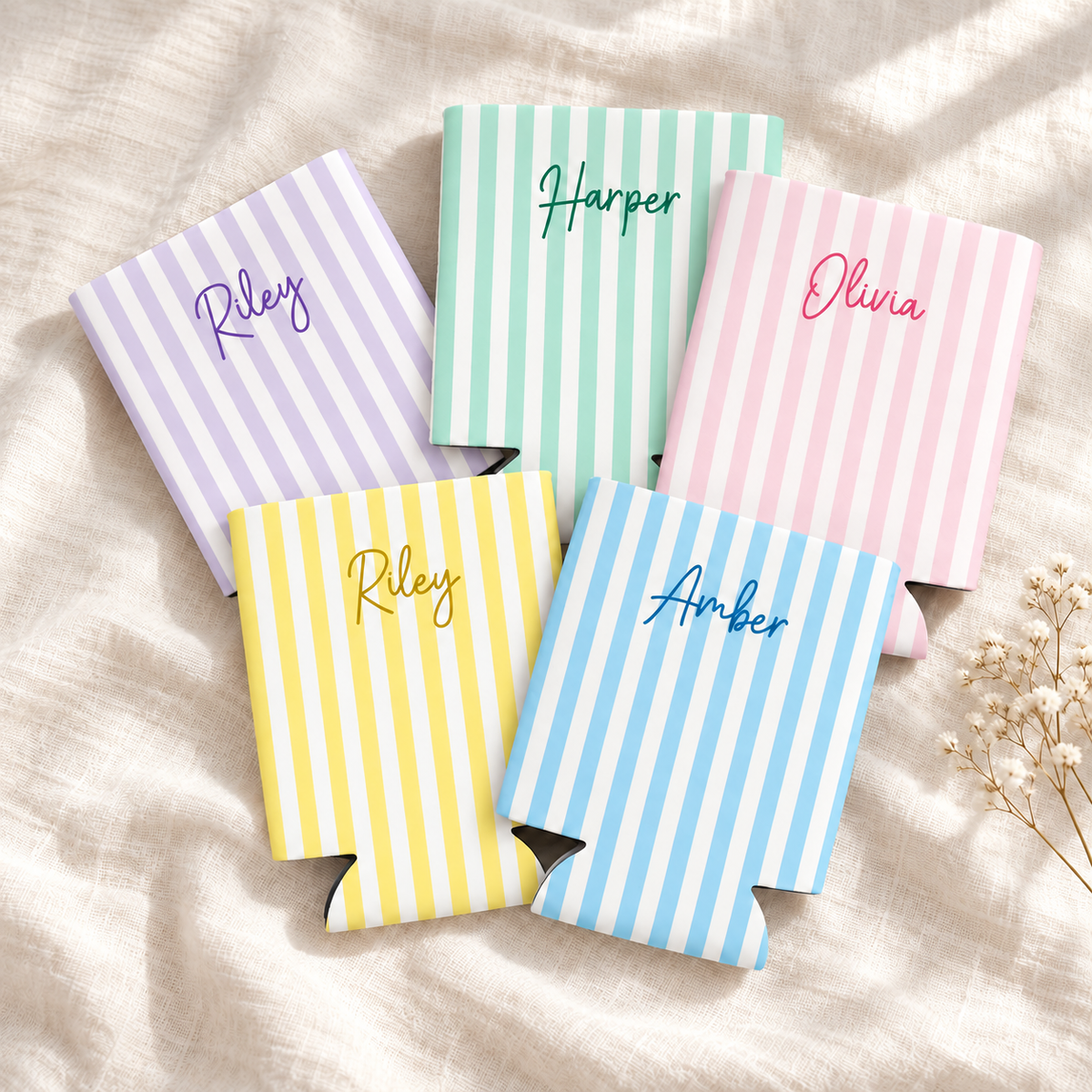 Personalized Pastel Striped Can Coolers, Custom Name Party Favors product image 5