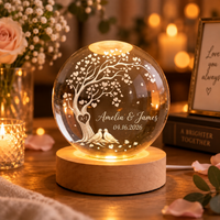 Personalized Couple Crystal Globe Everlasting Love Tree Heart Lamp, Custom Engagement Gift for Bride and Groom, Wedding Anniversary Gift