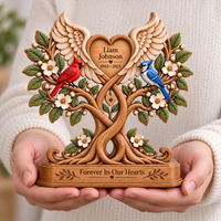Personalized Memorial Tree Wooden Block, Cardinal Tree of Life Remembrance Keepsake, Sympathy Gift for Loss of Loved One