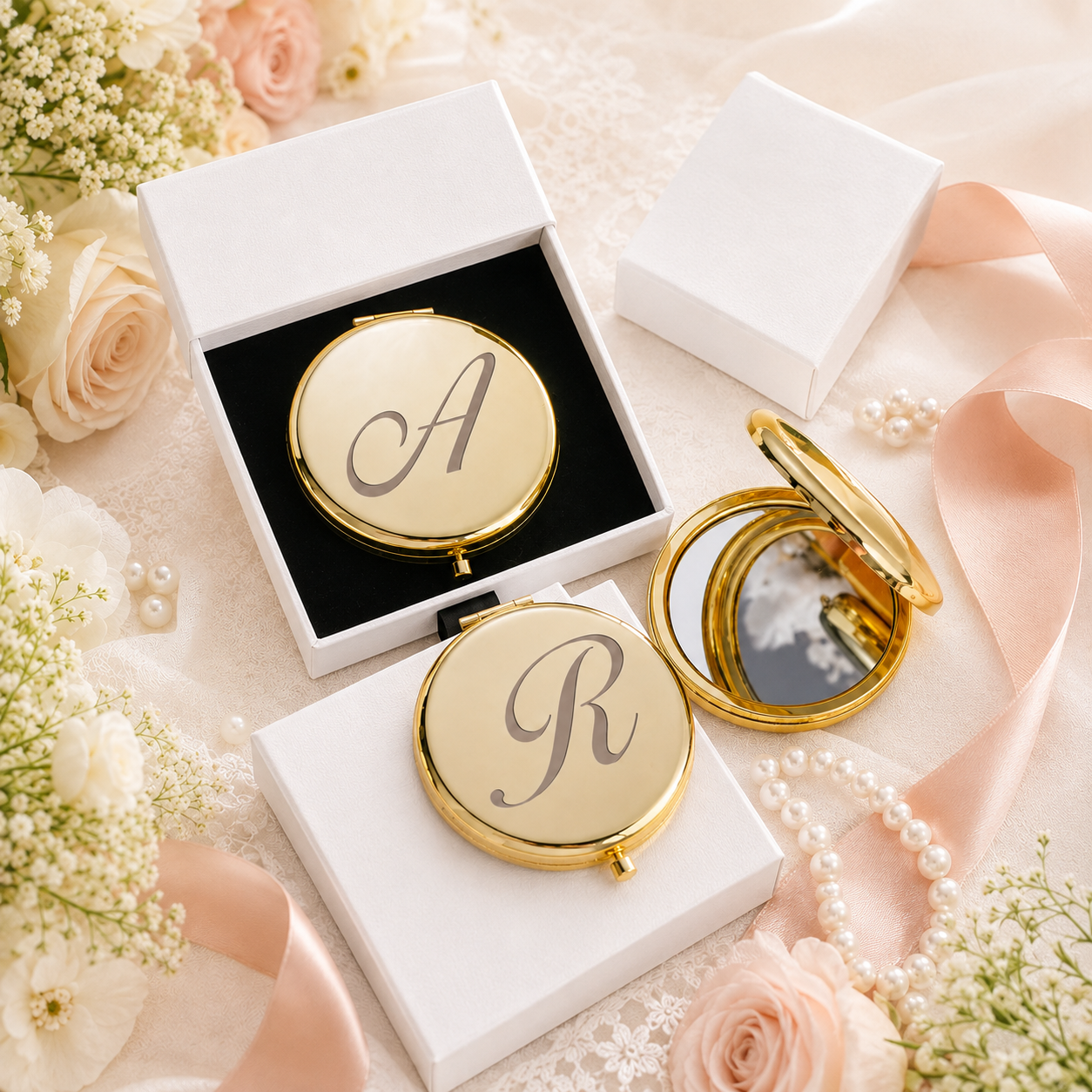 Personalized Compact Mirror for Bridesmaids, Engraved Pocket Makeup Mirror, Custom Name Wedding Party Favor