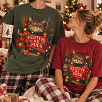 Funny Christmas Cat Festive As Fxck Comfort Colors Shirts - Sarcastic Couple Holiday Gift