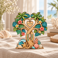Personalized Tropical Heart Tree Wooden Block, Custom Couple Name Sign, Wedding Anniversary Gift, Beach Home Decor, Beach Wedding Gifts