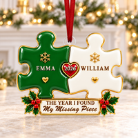Personalized Missing Piece Puzzle Ornament – Christmas Gift For Couples