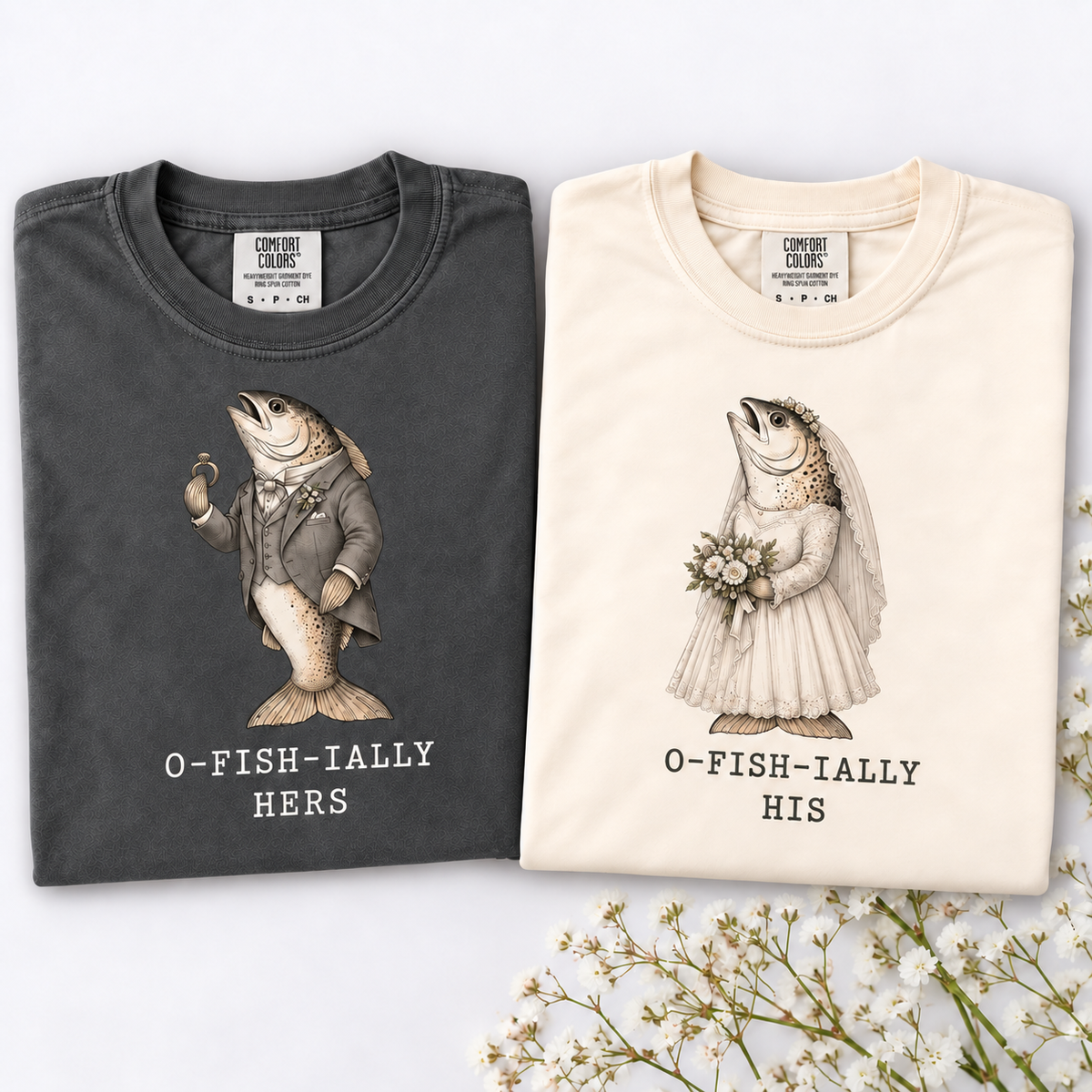 O-FISH-IALLY HIS and HERS fish wedding couple shirt mockup 5