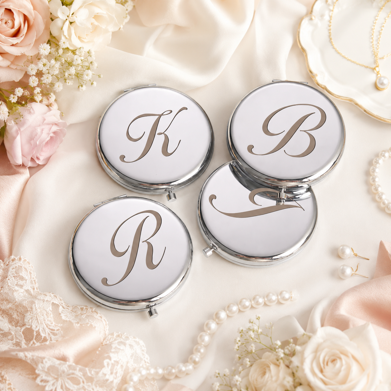 Personalized Compact Mirror for Bridesmaids, Engraved Pocket Makeup Mirror, Custom Name Wedding Party Favor