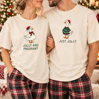 Jolly and Pregnant & Just Jolly Christmas Goose Couple Tees