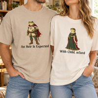 Funny Christmas Medieval Frog Pregnancy Announcement Shirts - Matching Mom and Dad to Be Tees