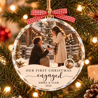 Our First Christmas Engaged Photo Ornament – Personalized Engagement Couple Gift