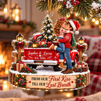 Personalized Red Truck Kissing Couple Ornament – Romantic Christmas Gift