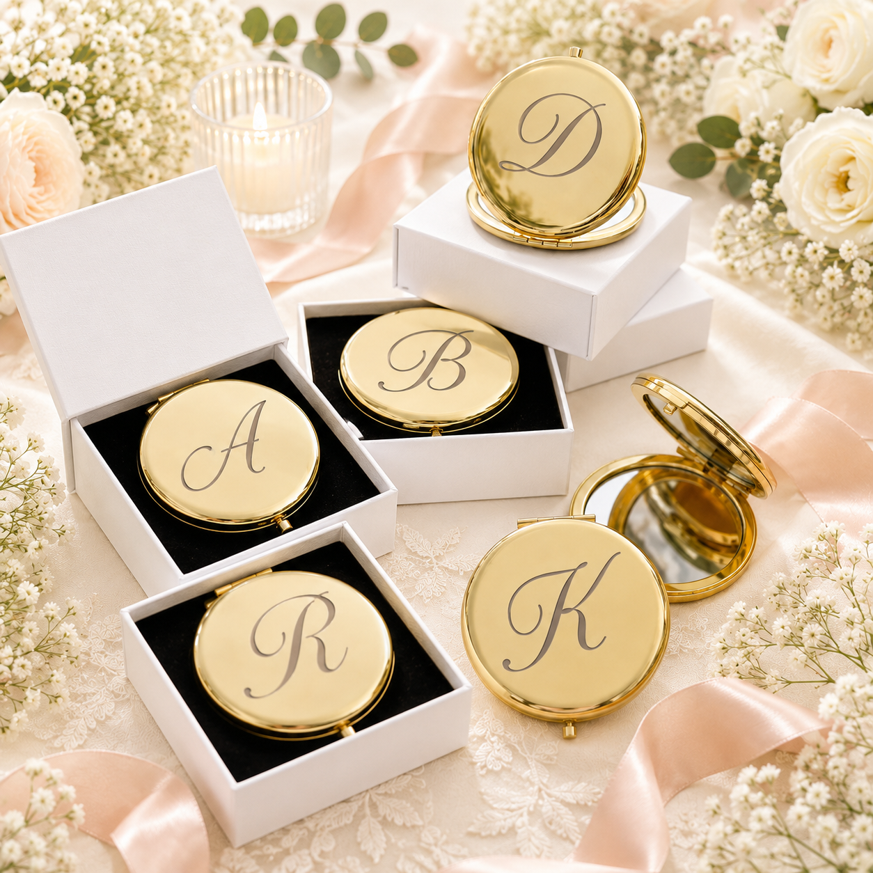 Personalized Compact Mirror for Bridesmaids, Engraved Pocket Makeup Mirror, Custom Name Wedding Party Favor