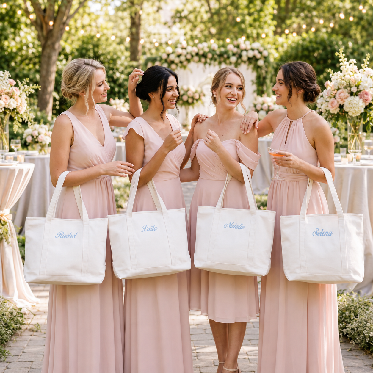 Personalized Embroidered Canvas Tote Bag for Bridesmaids, Custom Name Wedding Party Gift & Bachelorette Favor