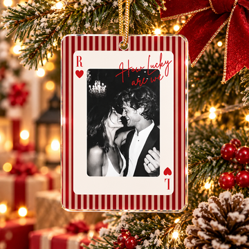 Personalized How Lucky Are We Photo Playing Card Ornament – Anniversary Gift