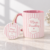 Personalized Mr Mrs Stripe Mug, Engagement Mug, Newly Engaged Gift, Bride Groom Mugs, Custom Wedding Mugs, Anniversary Gift, His Hers Mugs