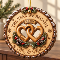 Custom Couple Wedding Anniversary 2Layer Wooden Ornament, First Christmas Wood Ornament, The Year We Became Mr Mrs Ornament, Wedding Gift