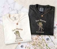 Personalized Just Married Frog Shirts, Matching Bride & Groom Tees, Newlywed Wedding Couple Gift