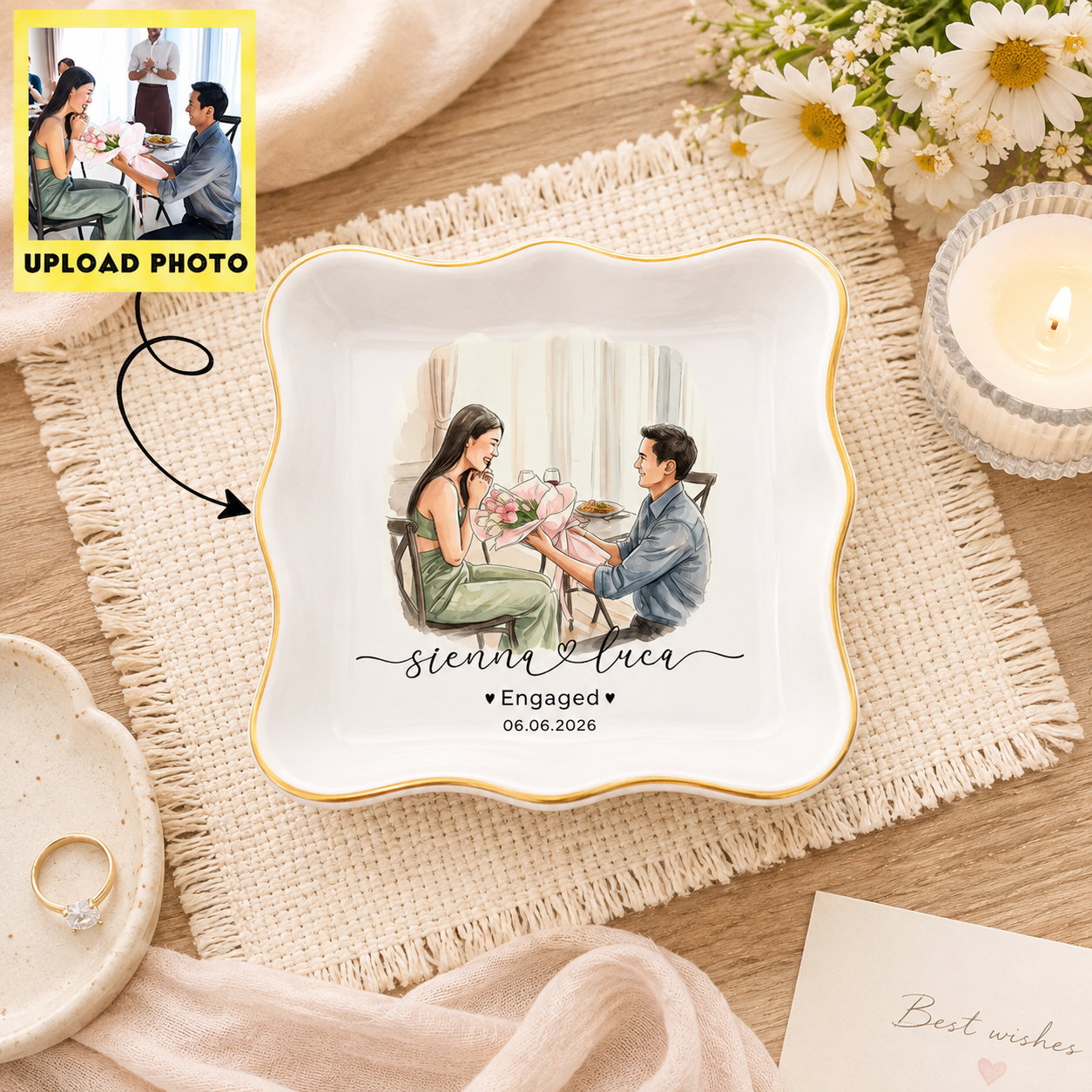 Custom Photo Engagement Ring Dish Holder, Personalized Couple Gift , Engagement Gift for Her